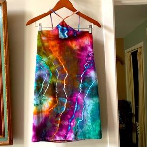 Custom artisan geode style tie dye stretchy mini dress designer marybgoround szL